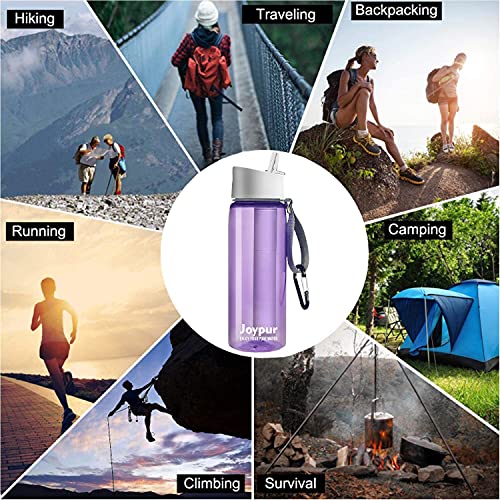 joypur Water Filter Bottle, BPA Free Water Purifier with 4-Stage Intergrated Filter Straw for Camping, Hiking, Travel Abroad, Emergency, Backpacking, Survival with Replaceable Filter