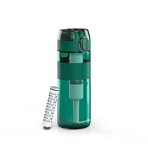 Dreamwills Water Bottle with Filter, NSF Certified Elements & BPA Free Water Filtration Reduce 99.9% of Chlorine, Taste & Odor, Designed for Travel, Sports, Hiking, Camping, Biking and Fitness, 17oz…