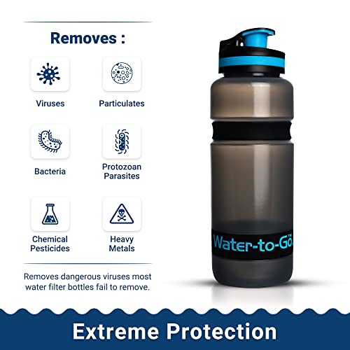 WATER TO GO Water Purifier Filter Bottle (Active 20oz/60cl) - Perfect for Hiking Camping Travel and Survival