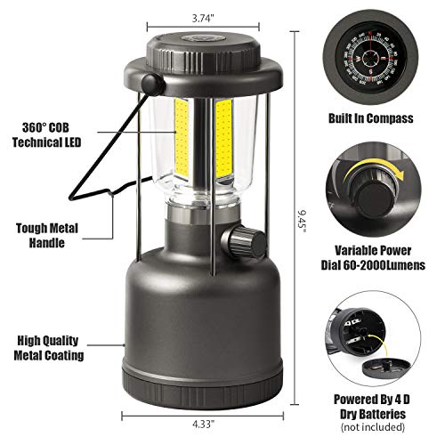 2000LM LED Camping Lantern with Compass, High Brightness