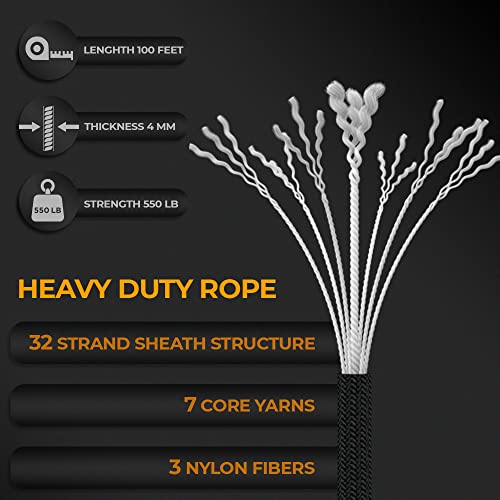 Versatile 100ft Black Paracord - Ideal Survival Gear