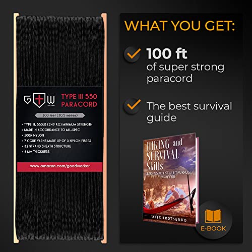 Versatile 100ft Black Paracord - Ideal Survival Gear