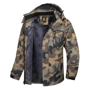 Keevoom Hooded Snowboarding Jacket: Waterproof, Windproof, Warm (AG Camo,L)