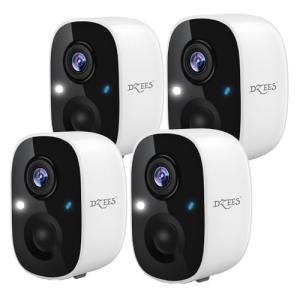 Dzees 2K Security Cameras Wireless Outdoor, Battery Powered AI Motion Detection Spotlight Siren Alarm WiFi Surveillance Indoor Home Camera, Color Night Vision, 2 Way Audio, SD/Cloud IP66, 4 Pack