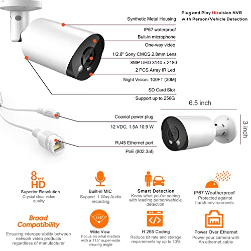 8MP 4K PoE IP Bullet Camera with AI Detection