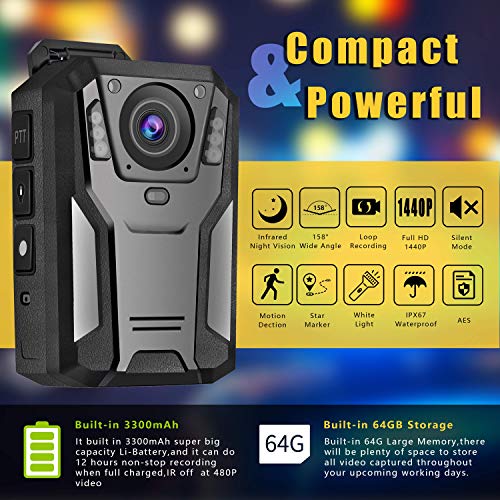 1440P QHD Police Body Camera - Infrared Night Vision
