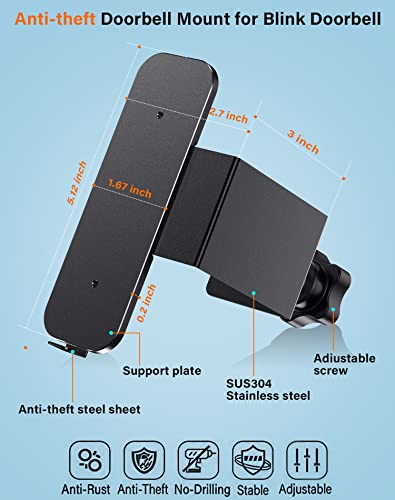 SpyGear Video Doorbell Mount: Anti-Theft, No-Drilling Stainless/Aluminum
