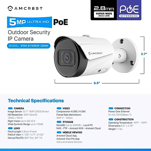 UltraHD Outdoor Bullet IP Security Camera - 5MP