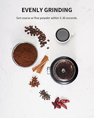 SHARDOR Coffee Grinder Electric with Adjustable Precision Setting, Removable Stainless Steel Cup, 25000rpm Powerful Grinder for Dried Spice, Pepper, Grain, Coffee Bean, Nuts