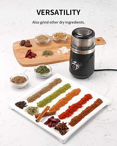 SHARDOR Coffee Grinder Electric with Adjustable Precision Setting, Removable Stainless Steel Cup, 25000rpm Powerful Grinder for Dried Spice, Pepper, Grain, Coffee Bean, Nuts