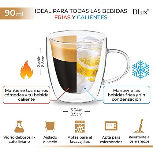 DLux Double Wall Espresso Glass Cups, Set of 2