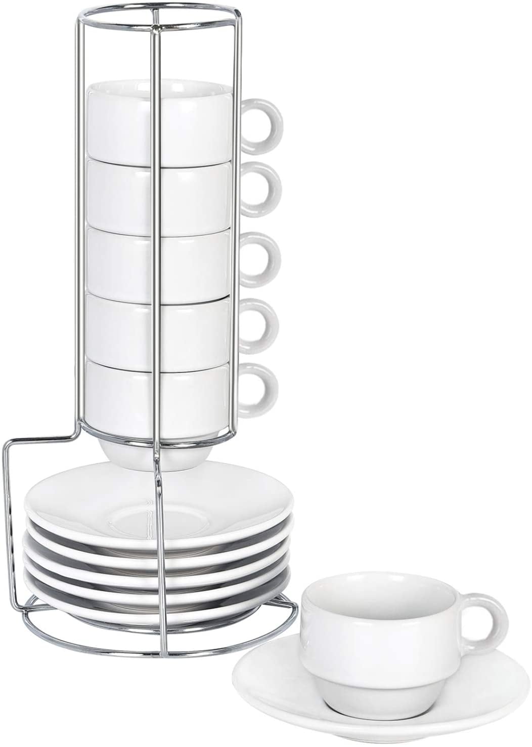 6 Modwnfy Espresso Cups & Saucers, 2.5oz White