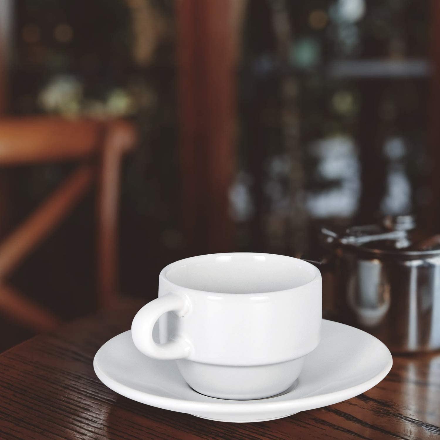 6 Modwnfy Espresso Cups & Saucers, 2.5oz White