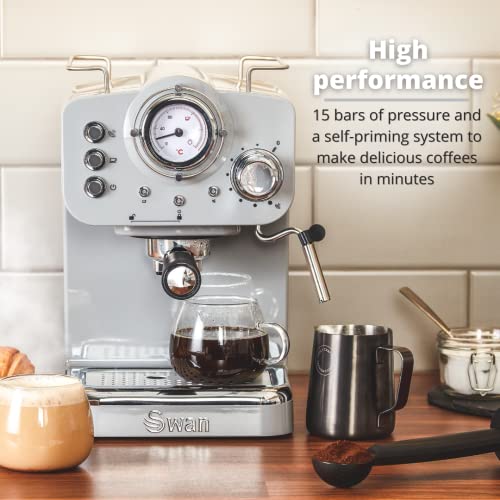 Retro Espresso Machine with Milk Frother - Grey