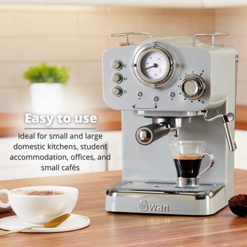 Retro Espresso Machine with Milk Frother - Grey