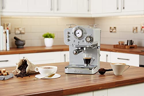 Retro Espresso Machine with Milk Frother - Grey