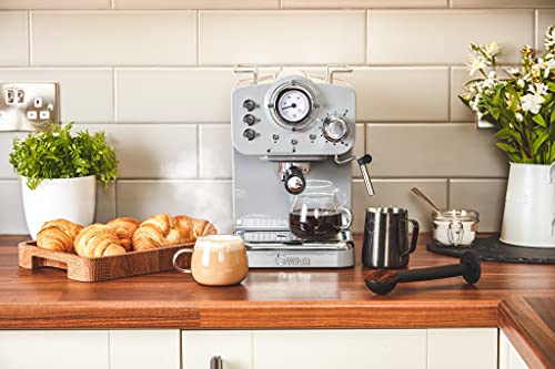 Retro Espresso Machine with Milk Frother - Grey