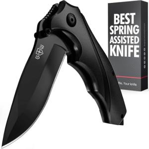 Tactical Knife with Glass Breaker - Pocket Clip - Black