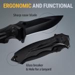 Tactical Knife with Glass Breaker - Pocket Clip - Black