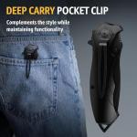 Tactical Knife with Glass Breaker - Pocket Clip - Black