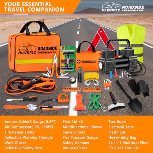 Car Emergency Kit with Air Compressor - Roadside Safety