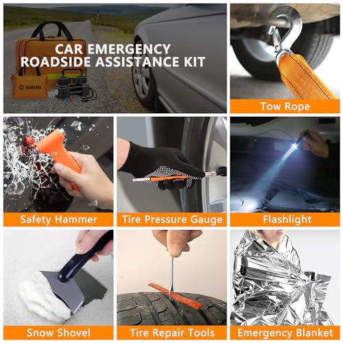 Car Emergency Kit with Air Compressor - Roadside Safety