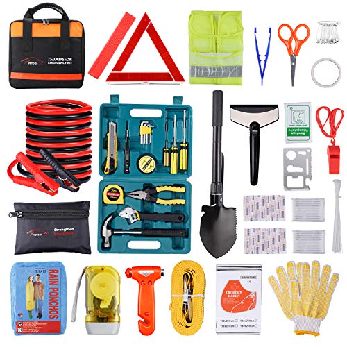 Roadside Emergency Kit with Jumper Cables and Survival Shovel