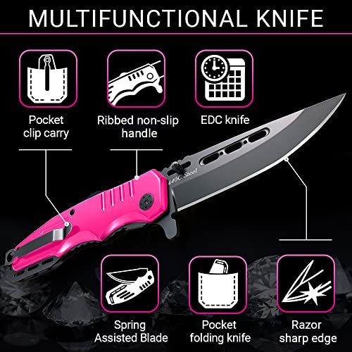 Pink Spring Assisted Knife - Self Defense Gear
