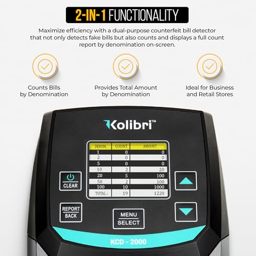 KOLIBRI KCD-2000 Counterfeit Bill Detector | All-Orientation Fake Money Counter