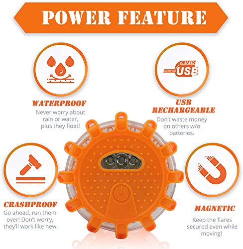 LED Road Flares - Emergency Beacon Lights with Magnetic Base