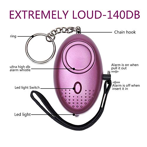 140 DB Personal Safety Alarm Purple with LED Light