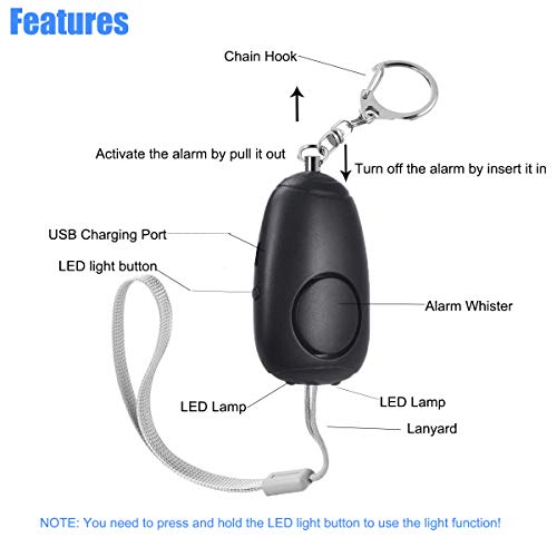 130db Personal Alarm Keychain with LED Lights (3 Pack)