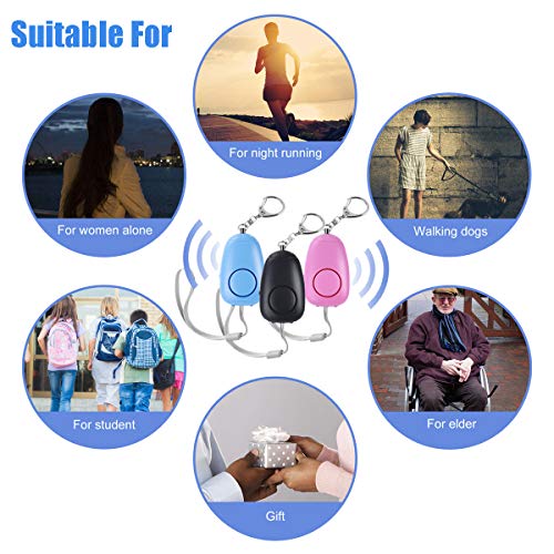 130db Personal Alarm Keychain with LED Lights (3 Pack)