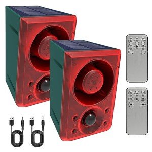 ChunHee Solar Outdoor Motion Sensor Alarm with Dog Barking Gunshot Sound, Support Recording and Adjustable Volume, 130db Loud Motion Activated Noise Maker for Home, Garden, Yard, Farm-2 Pack