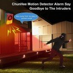 ChunHee Solar Outdoor Motion Sensor Alarm with Dog Barking Gunshot Sound, Support Recording and Adjustable Volume, 130db Loud Motion Activated Noise Maker for Home, Garden, Yard, Farm-2 Pack