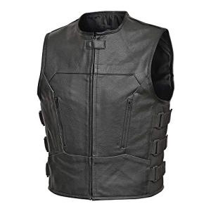 Men's Black Bulletproof Style Leather Biker Vest