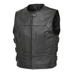 Men's Black Bulletproof Style Leather Biker Vest