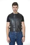Men's Black Bulletproof Style Leather Biker Vest