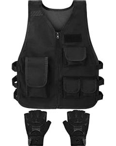 Kids Tactical Combat Vest with Fingerless Gloves