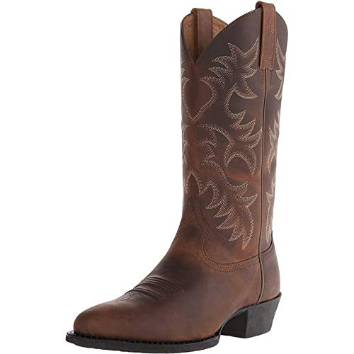 Men's Brown Western Cowboy Boots with Embroidery Pattern