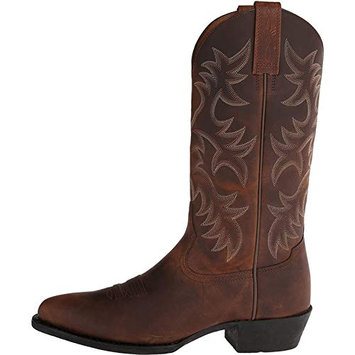 Men's Brown Western Cowboy Boots with Embroidery Pattern