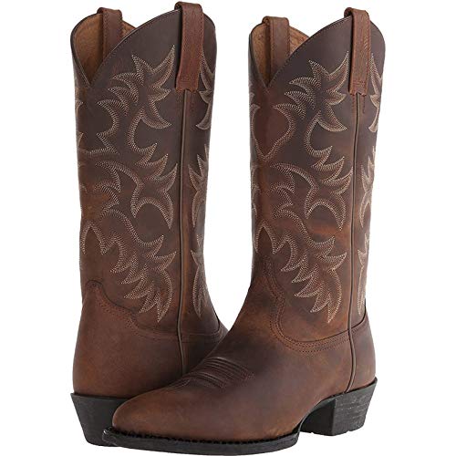 Men's Brown Western Cowboy Boots with Embroidery Pattern