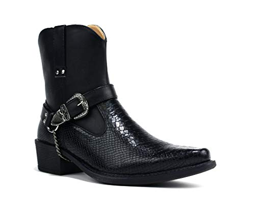 Black Cuban Heel Chain Buckle Boots Men's UK 6-12