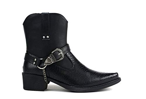 Black Cuban Heel Chain Buckle Boots Men's UK 6-12