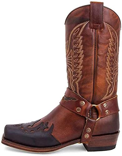 Distressed Embroidered Cowboy Work Boots for Men