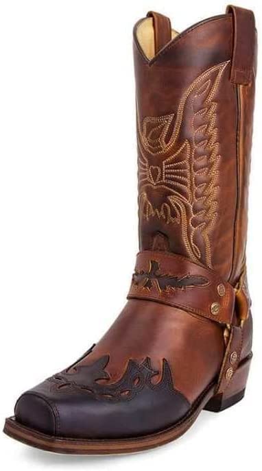 Distressed Embroidered Cowboy Work Boots for Men