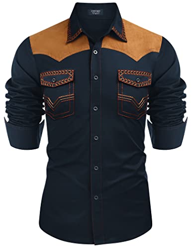 Embroidered Slim-Fit Cowboy Shirt with Pockets