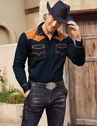 Embroidered Slim-Fit Cowboy Shirt with Pockets