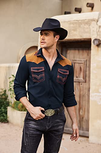 Embroidered Slim-Fit Cowboy Shirt with Pockets