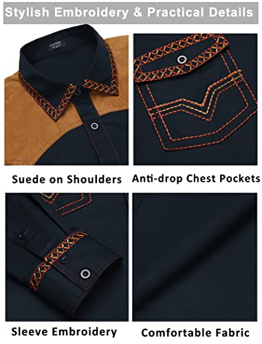 Embroidered Slim-Fit Cowboy Shirt with Pockets